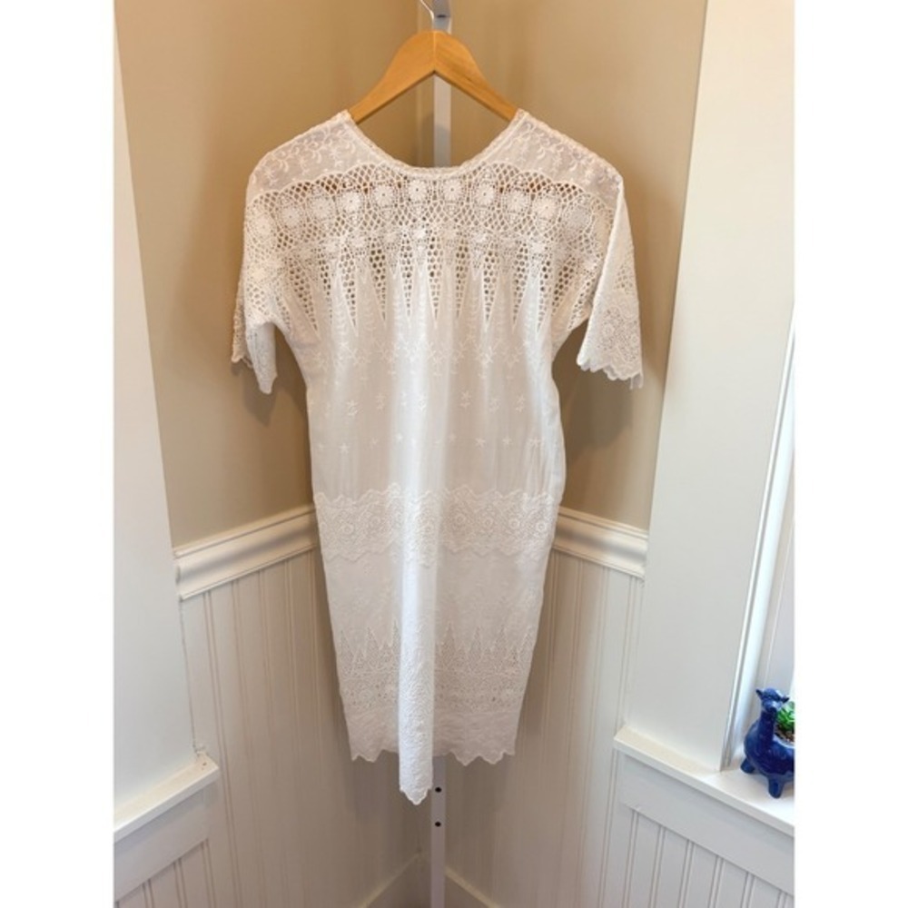 Ulla Johnson Viola White Cotton Lace Embroidered Crew Neck Mini Dress Size S 4 - Picture 3 of 16